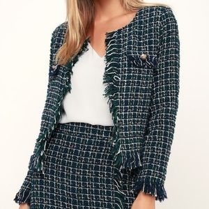 Lulu’s Green Tweed Fringe Cropped Jacket sz L